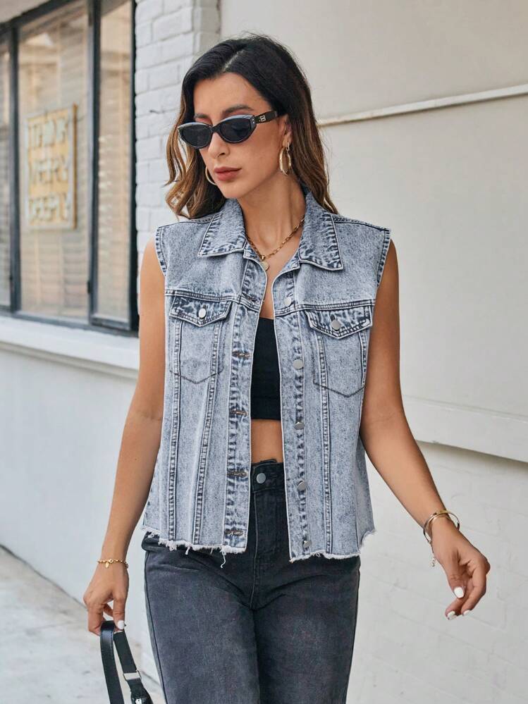 SHEIN Essnce 女性用オシャレなデニムベスト | SHEIN JAPAN