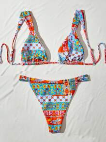 Women's Summer Beach Ditsy Floral Sexy Two-Piece Bikini Swimwear Set - Multicolor - View 2