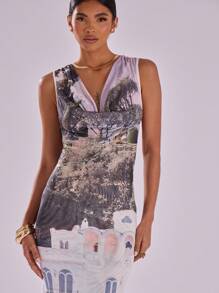 MUSERA 性感印花高领修身长裙，适合伊比沙岛风情，适合春季、夏季度假和节日穿着。 - 彩色 - 查看 3