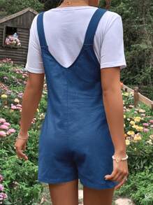 SHEIN Maternity Solid Pocket Patched Overall Romper Without Tee - Teal Blue - View 2