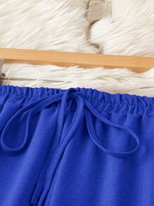 EMERY ROSE Pantalones anchos de talle alto con nudo sólido, cintura elástica, bolsillo en diagonal y tamaño extra grande - azul real - Ver 3