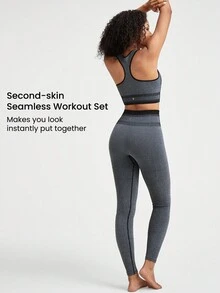 GLOWMODE Seamless Right Routine Racerback Top High-Waist Legging Set Medium Impact Running Workout - Black - View 2
