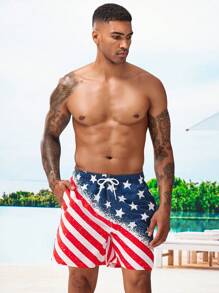 Surfspeed Men's Beach Shorts Drawstring Waist Front Tie Pocket Wide-Leg Wide-Leg American Flag Printed Resort Casual Hawaiian - White - View 4