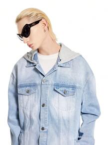 Manfinity Hypemode Men's Light Blue Vintage Distressed Denim Oversized Hooded Jacket - Light Wash - View 12