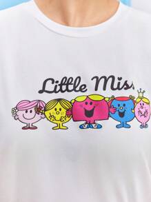 Mr Men Little Miss X SHEIN Plus Size Loose Knit Cartoon Striped Printed Pajama Set For Leisure And Home - Red - View 5