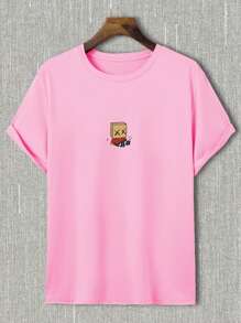 Claim Dot 男士夏季卡通印花圓領休閒短袖T恤 - 粉色 - 查看 3