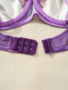 صدرية تطريز زهور على شبكة نسائية سكسية، ملابس داخلية - الأرجواني - مشاهدة 4