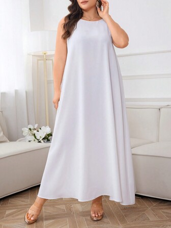 Al Najma Plus Size Solid Maxi Cami Dress For Summer, Under Abaya Slip Dress