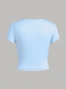 SHEIN Girlism 4入組青少女針織純色短袖休閒T恤套裝 - 淺藍色 - 查看 12