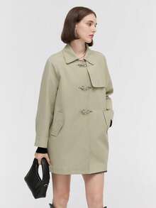 Raglan Sleeve Duffle Trench Coat For Spring & Autumn - Green - View 6