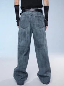 Manfinity Denimwave Men's Fashion Street Style Straight-Leg Denim Jeans With Washed Effect - Dusty Blue - View 2