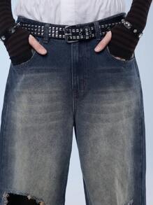 Manfinity Denimwave Simple Daily Distressed Jeans för män, Street Style - Blågrön - Visa 4