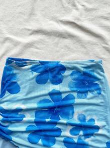 Soleia WYWH Kỳ nghỉ Phụ nữ Giải trí Bên bờ biển Kỳ nghỉ Bãi biển Dây rút Vải lưới Hoa Halo Nhuộm In Váy Xòe - Nhiều màu - Xem 3