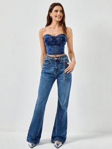 SHEIN Cottnline SLEEVELESS BLUE CROP JEAN TOP - Medium Wash - View 1