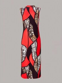 EMERY ROSE 女式紧身连衣裙，镀银立领和披肩袖，适合新年衣服 - 紅色 - 查看 2