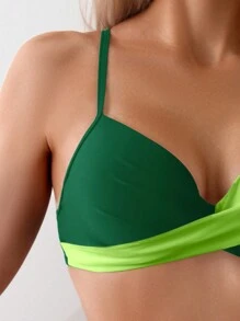 Swim Lushoire Conjunto de bikini sexy para mujer con bloqueo de colores y cruces frontales para la playa de verano