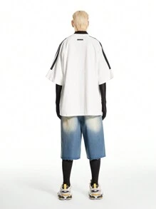 Manfinity EMRG Men's Light Blue Distressed Washed Denim Jorts, Vintage Loose Fit Shorts - Medium Wash - View 9