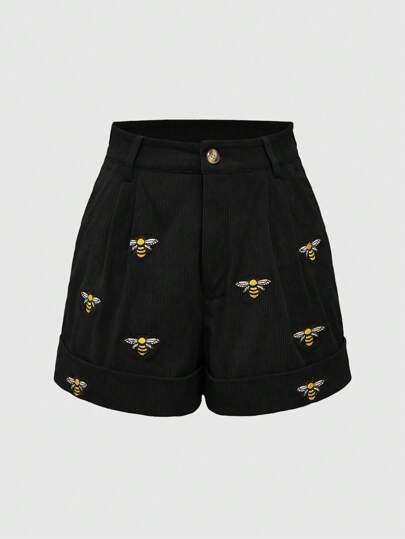 Fairycore شورت بسيط يومي مطبوع بنقش النحلة للنساء، مدرسة