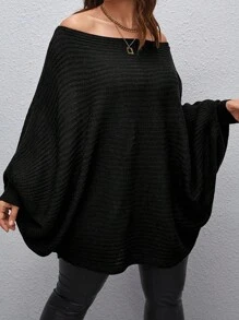 SHEIN CURVE+ Plus Off Shoulder Batwing Sleeve Sweater Knit Pullover Fall Winter Outfit Autumn