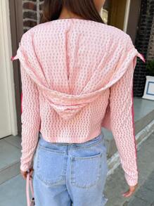 DAZY Allover Print Zip Up Drawstring Hooded Jacket,Fall Clothes - Pink - View 3