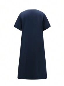 Plus Floral Print Sleeveless Dress & Open Front Coat For Summer - Navy Blue - View 2