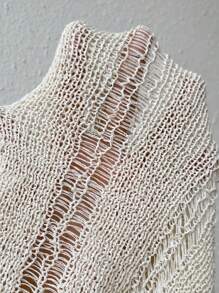 Chiquease Áo len đan nút phía trước Pointelle - Màu be - Xem 7