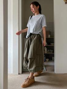 DAZY 基本款拼色二合一短袖女式 T 恤 - 黑與白 - 查看 7