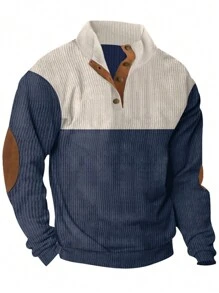 Men Color Block Polo Shirt For Spring And Autumn, For Fall