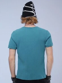 Manfinity Roghcode Men's Casual Solid Color Short Sleeve T-Shirt, Summer - Cadet Blue - View 2