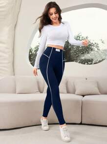 Mulvari Women's High Waist Letter Printed Decorated Casual Leggings