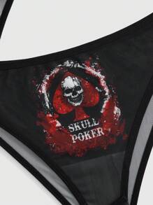 ROMWE Women's Gothic Cross Chain Skull Mesh Floral Printed 5 Pieces Set - Black - View 4