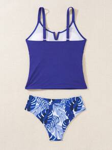 SHEIN Swim 女士夏季沙灘泳衣二件套，隨機印花比基尼，2入組 - 寶藍色 - 查看 5
