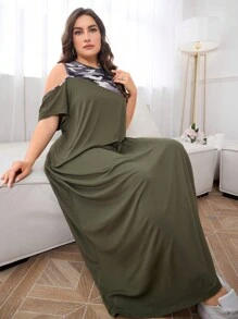 Mulvari Plus Camo Print Cold Shoulder Dress - Multicolor - View 1