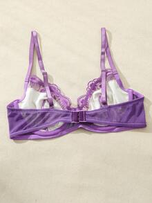 صدرية تطريز زهور على شبكة نسائية سكسية، ملابس داخلية - الأرجواني - مشاهدة 2