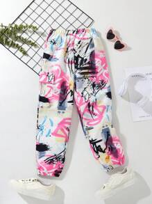 SHEIN Tween Girls' Doodle Printed Street Style Pants - Multicolor - View 1