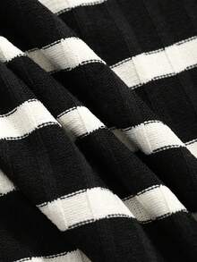 FRIFUL 女士夏季條紋印花圓領短袖休閒T恤 - 黑色 - 查看 8