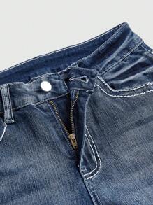 ROMWE Grunge Punk Subculture 复古高腰十字绣修身女式喇叭牛仔裤，超水洗，学校风