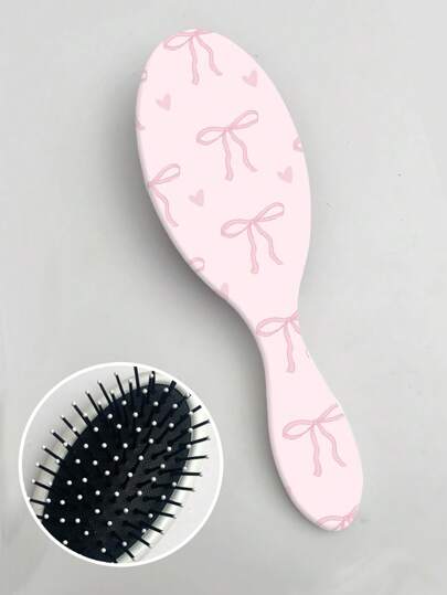 Kawaii Butterfly Printed Large Paddle Hair Cushion Massage Comb With Bow Knot Pattern For Home Use