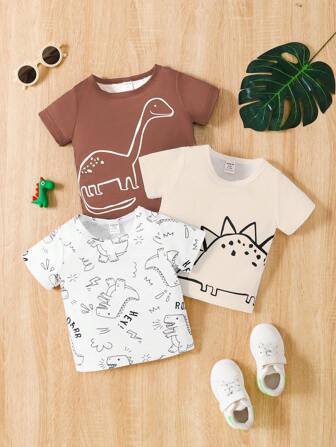 SHEIN Vintaside Kids Ensemble 3 pièces casual de Top à manches courtes tricoté pour bébé garçon, printemps/été