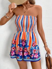 SHEIN VCAY Women's Strapless Short Jumpsuit For Casual And Holiday, Summer