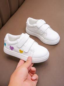 Girls' Candy-Colored Heart Fashion Sneakers, Children's Sports White Shoes For Baby