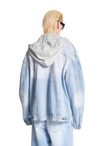 Manfinity Hypemode Men's Light Blue Vintage Distressed Denim Oversized Hooded Jacket - Light Wash - View 5