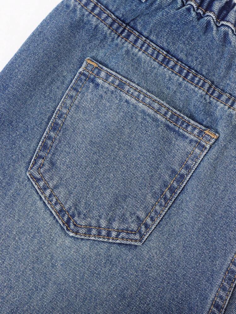 Teen Boys Simplicity Distressed Full Spray Painted Denim Outfit - Medium Wash - View 7