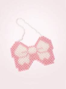 SHEIN MOD 女性時尚對比色蝴蝶假珍珠肩袋 - 粉色 - 查看 4