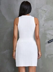 EURMUSE Women 3d Print Rose Detailed Bodycon Long Black Knit Dress - White - View 2