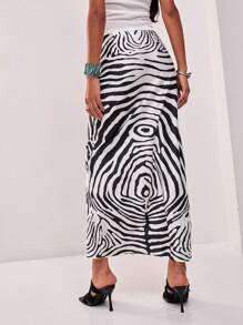 MUSERA Satin Zebra Print Low Rise Maxi Skirt Boho Summer Cute Chic Elegant - Multicolor - View 2