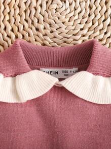 SHEIN 寶寶女孩可愛休閒針織拼接荷葉邊長袖毛衣裙，秋冬季節 - 粉色 - 查看 5