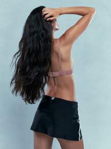 MISSGUIDED Embroidered Logo Satin Triangle Bra Top - Pink - View 2