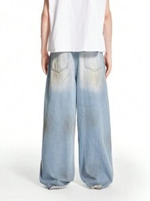 Chillumni Men's Light Blue Washed Faded Baggy Jeans - Light Wash - View 2