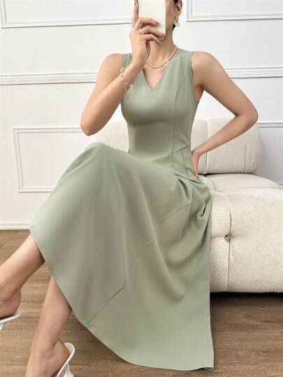 Modelyn Elegant Women's Summer Sleeveless Long Dress With Waist Belt